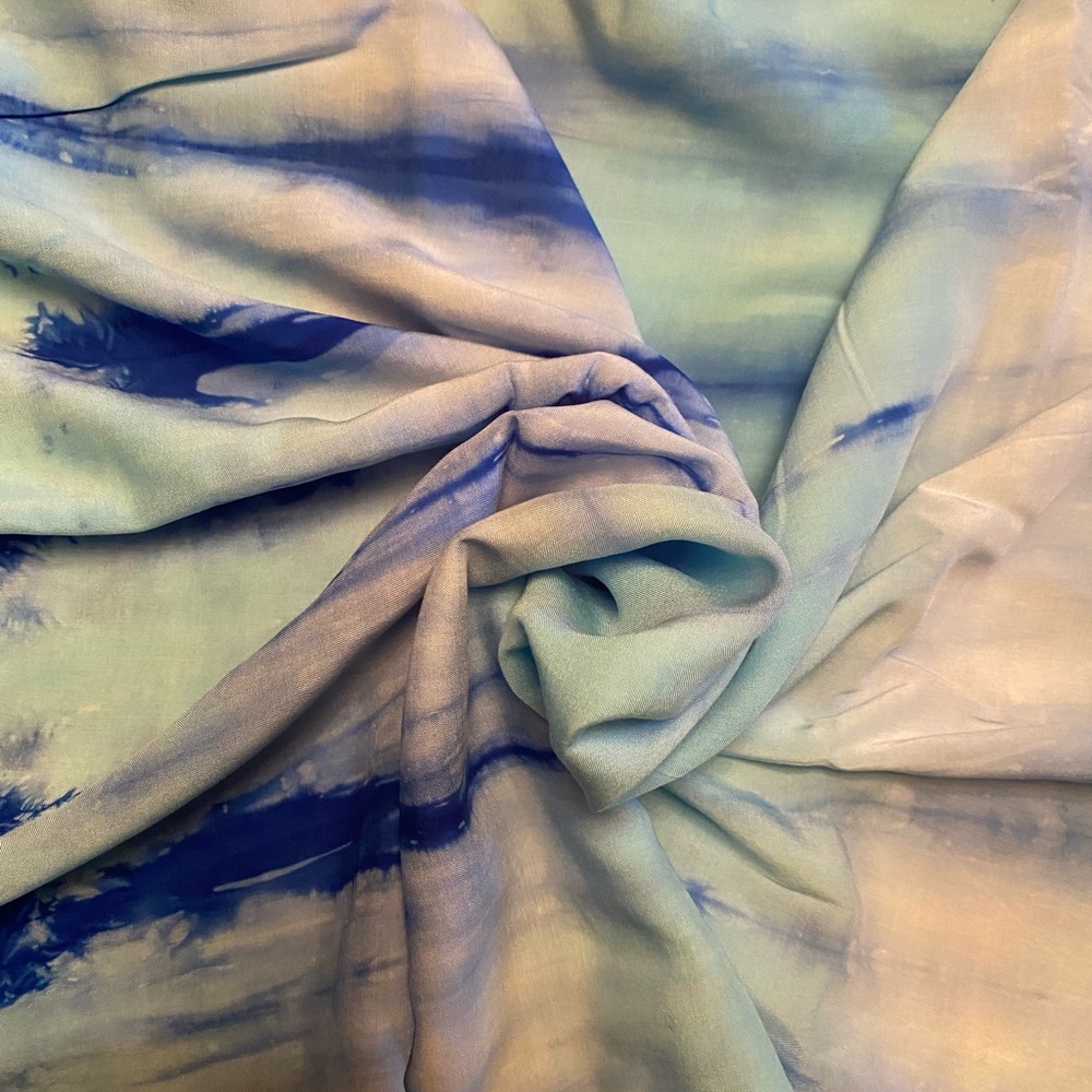 Blue tye dye rayon fabric, fabric by the yard, rayon fabric